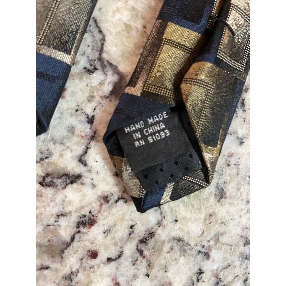 Axis Mens Silk Neck Tie Blue Gray Gold Squares Geometric Work Dad Gift - Picture 5 of 7